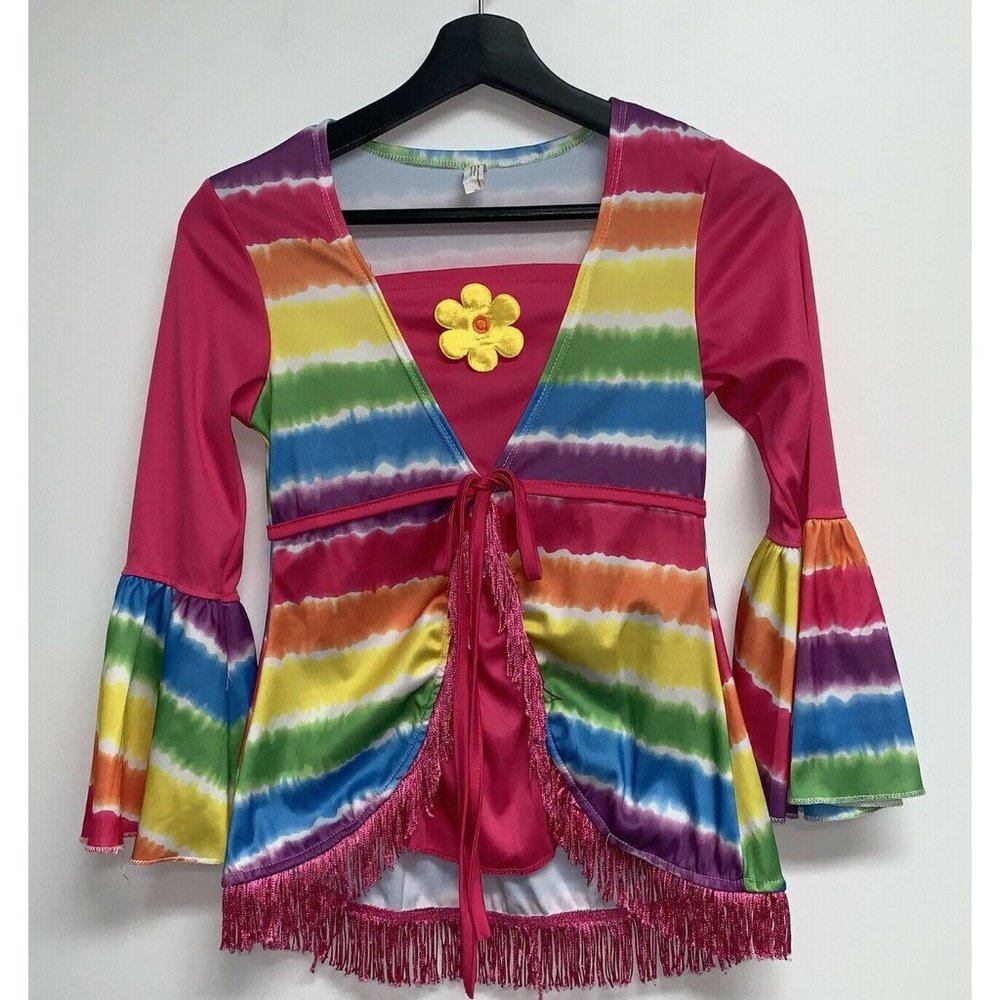 Groovy Girl Hippie Halloween Costume Top '60s '70s Fringe Tiedye Size 8 10 Shirt